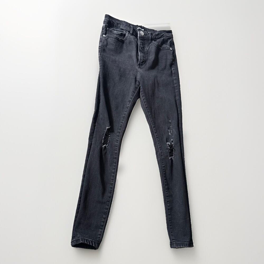 Express Black Mid Rise Skinny Jeans With Ripped Knees Size 4R